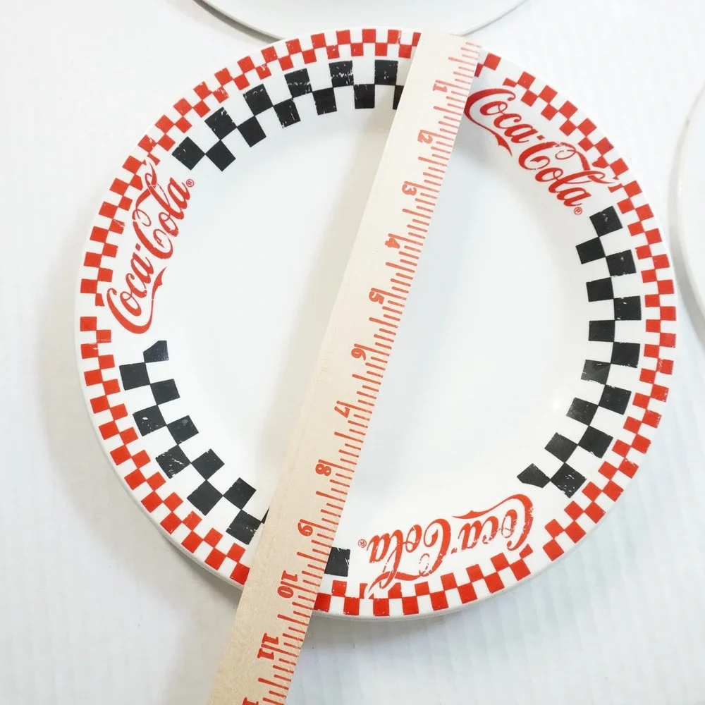 VTG Coca-Cola Gibson Dinner Plates Set 4 Checkerboard Border Collectible Dishes‎